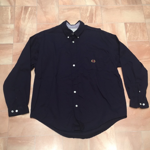 Merona Dark Navy Blue Long Sleeve Casual Button Down Shirt With Emblem - Picture 1 of 4